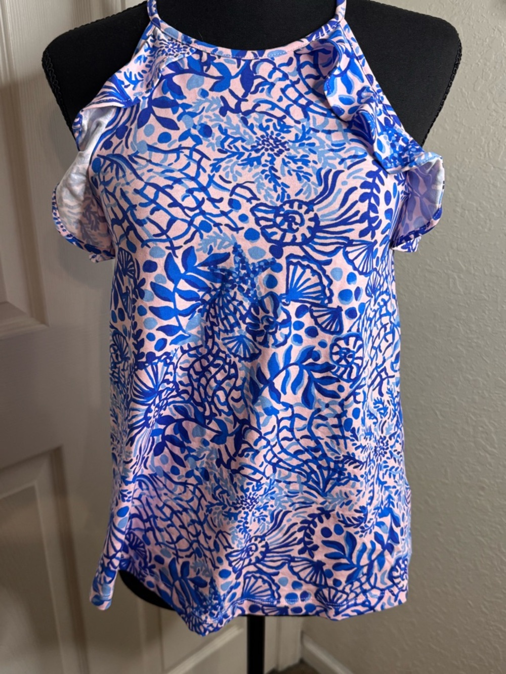 Lilly Pulitzer Pink and Blue Floral Cold-Shoulder Blouse